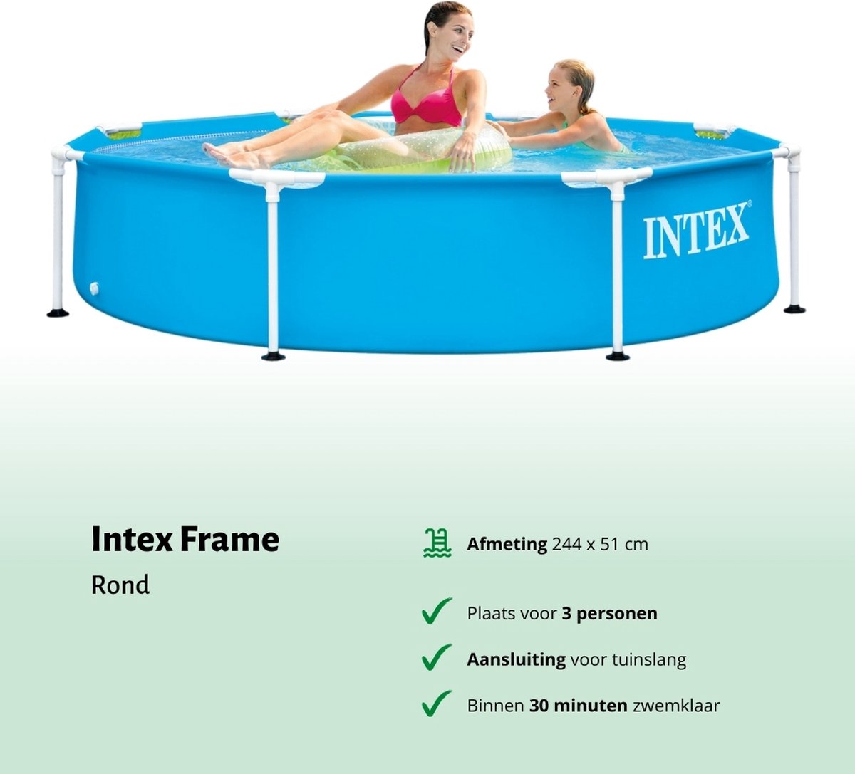 Intex Rond Frame Zwembad - 244 x 51 cm - Blauw - Inclusief Zwembadfilterpomp - Testrips - Chloor – foto 2