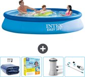 Intex Rond Opblaasbaar Easy Set Zwembad - 366 x 76 cm - Blauw - Inclusief Solarzeil - Onderhoudspakket - Zwembadfilterpomp - Stofzuiger