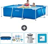 Intex Rechthoekig Frame Zwembad - 220 x 150 x 60 cm - Blauw - Inclusief Afdekzeil - Onderhoudspakket - Zwembadfilterpomp - Vloertegels