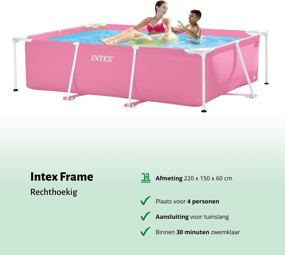 Intex Rechthoekig Frame Zwembad - 220 x 150 x 60 cm - Roze - Inclusief Zwembadfilterpomp - Chloordrijver - Chloor – foto 2