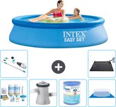 Intex Rond Opblaasbaar Easy Set Zwembad - 244 x 61 cm - Blauw - Inclusief Onderhoudspakket - Zwembadfilterpomp - Filter - Grondzeil - Stofzuiger - Solar Mat