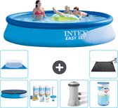 Intex Rond Opblaasbaar Easy Set Zwembad - 396 x 84 cm - Blauw - Inclusief Afdekzeil - Onderhoudspakket - Zwembadfilterpomp - Filter - Grondzeil - Solar Mat
