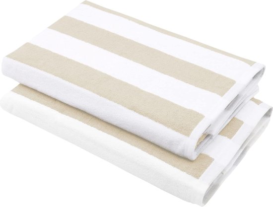 Saunahanddoek set van 2, 70x180 cm, beige-wit gestreept