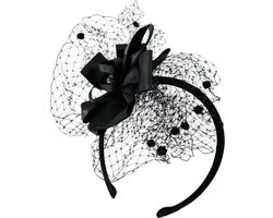 Mooie Handgemaakte Fascinator Bloem, parels en Gaas -diadeem/tiara/sluier zwart bloem haarband | Smart Casual| Gala |TeaParty| Prinsjesdag| Cocktail