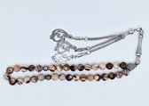 Tasbih fait main 33 Perles Natuursteen « Jaspe zèbre d'Australie » – Tasbeeh diamètre du grain 8 mm - avec pompon en métal « Modèle 3 »