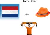 Fameilleur- EK 2024- koningsdag- Feest pakket- Nederlandse vlag + Oranje sjaal+ Oranje hoed- feestpakket- Koningsdag- europees kampioenschap- konings dag- Nederlands elftal- Bundelpakket- versiering-