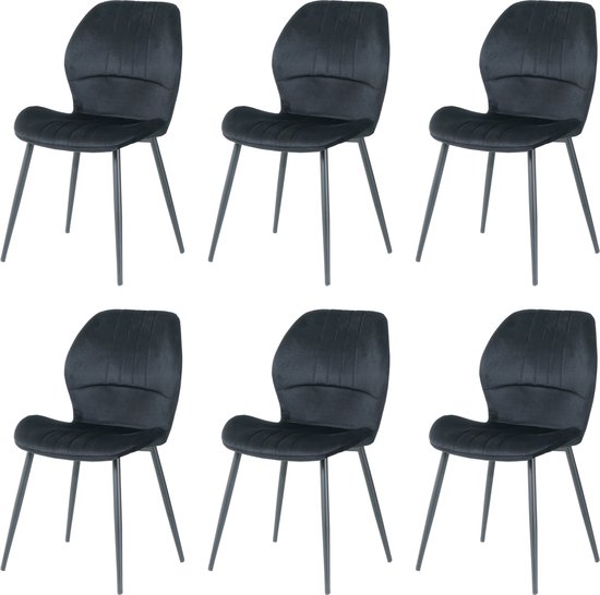 Nuvolix velvet eetkamerstoelen set van 6 - Texas - eetkamerstoel - velvet stoel - zwart