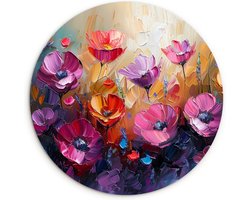 WallCircle® Wandcirkel 60x60 cm - Muurcirkel Bloemen - Paars - Kleurrijk - Handgeschilderd - Kunst - Muurdecoratie woonkamer - Wanddecoratie slaapkamer - Kamer decoratie accessoires - Ronde schilderijen