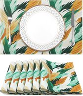 Placemats set van 6 abstracte bladeren veeg schoon hittebestendige placemats tafelmat voor keuken eettafel vakantiedecoratie (33 x 48 cm)