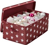 Opbergdoos voor kerstballen, verpakking voor kerstballen, 30 vakken, rood met sterren, 58 x 36 x 25 cm