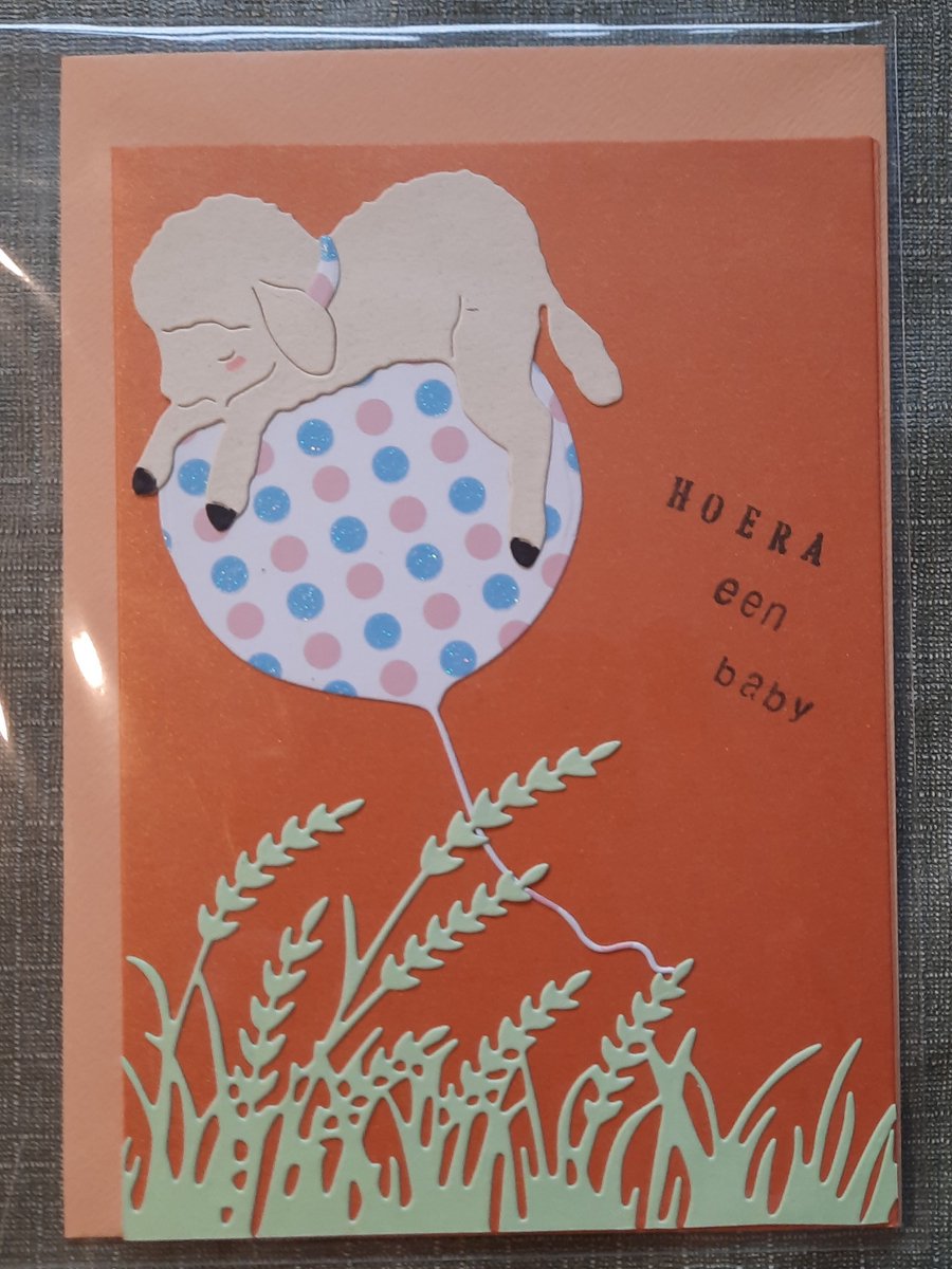 Wenskaart geboorte - HANDGEMAAKT - Schaap ballon BABY