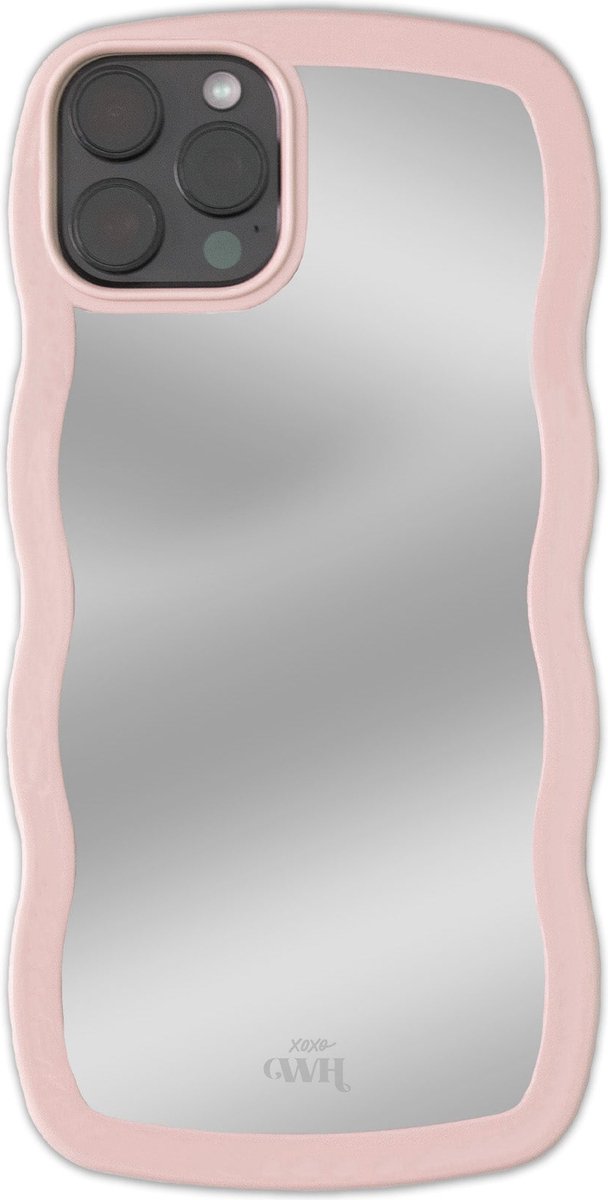 xoxo Wildhearts Wavy mirror case Pink telefoonhoesje - Geschikt voor iPhone 12 Pro - Golvend spiegelhoesje - Wolken hoesje - Schokbestendig - Cloud case - Silicone case met spiegel - Roze