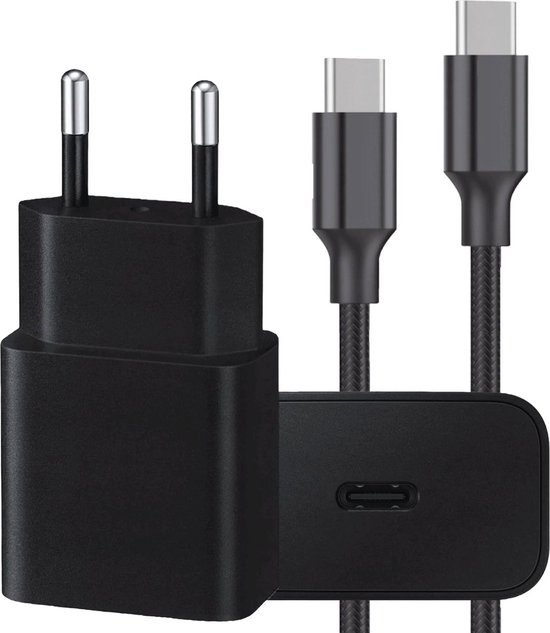 Super Fast Charging USB-C Adapter 25W + Usb C Kabel 1m Zwart