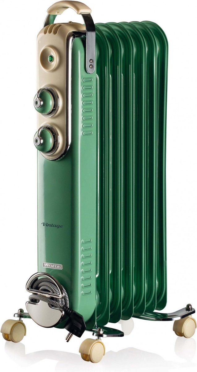 Ariete 0837/14 Vintage olieradiator - 1500 Watt - tot 20m2 - 3 standen - 360 ° wieltjes - mint groen