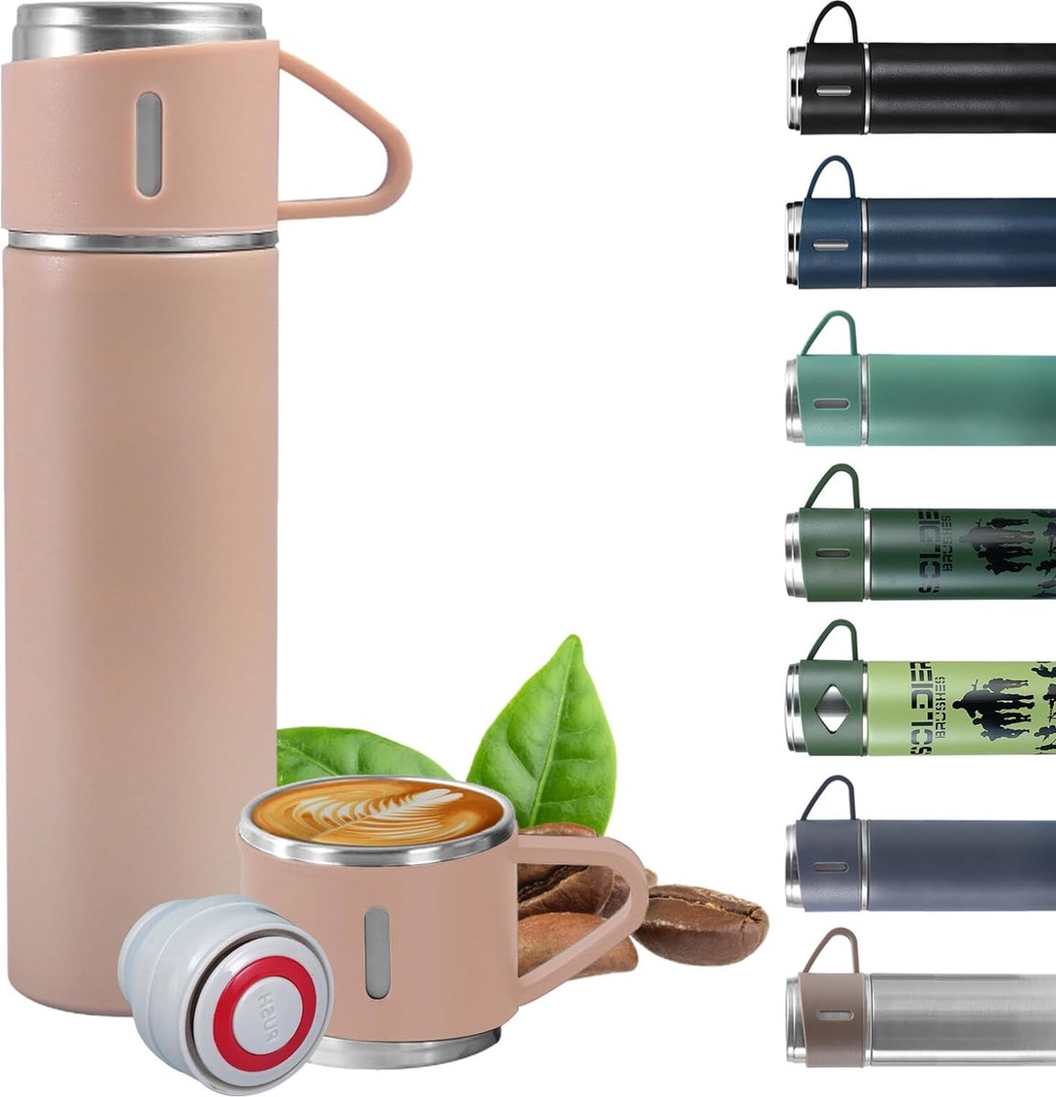 Drinkfles RVS|500ML|thermosfles vacuüm dubbelwandige isolatie|lekvrij|BPA-vrij|met beker en handvat|uren isolatie van warme en koude dranken|thermosfles koffie thee