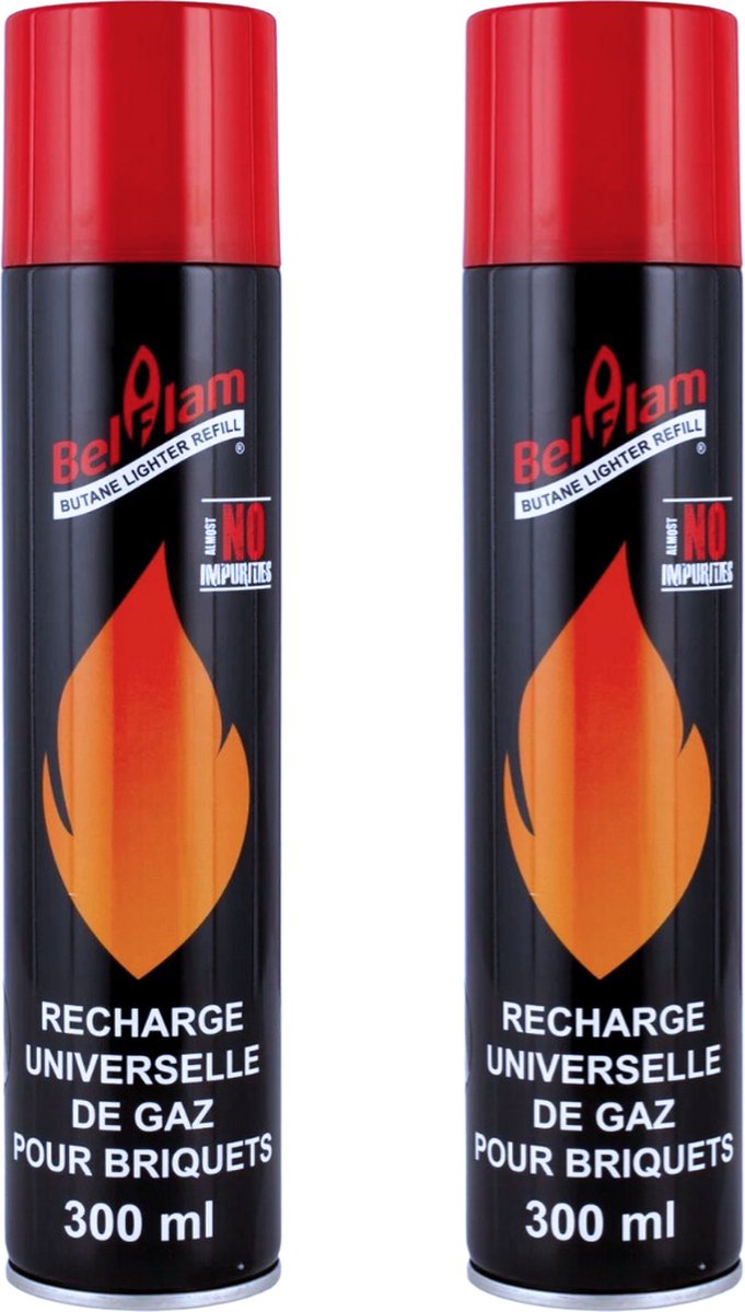 Belflam Aansteker gas - butaan om bij te vullen - 2x 300 ml - 5 vulnippels