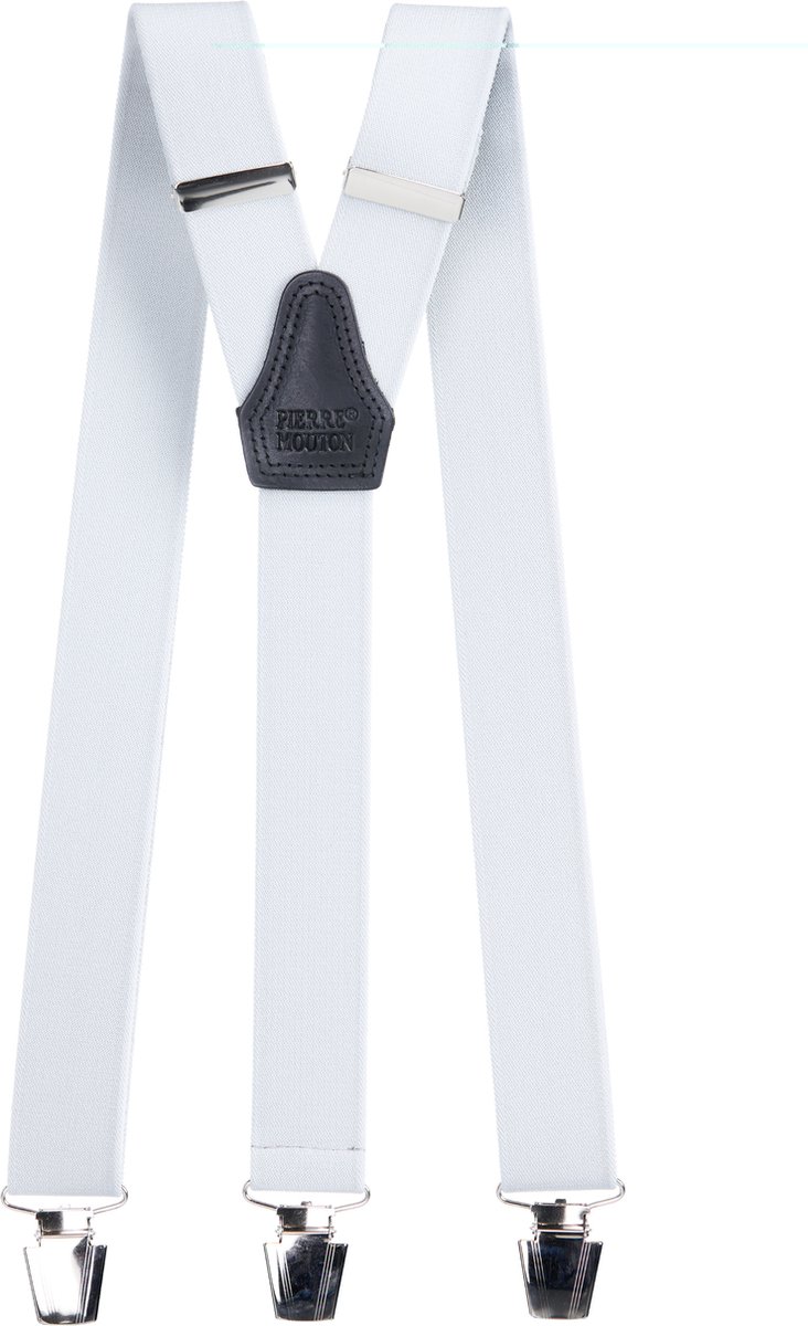Pierre Mouton Sterke Bretel - Bretels - Volwassenen - Heren - Lichtgrijs - 120cm - 3 brede clips - M - L