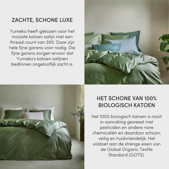 dekbedovertrek Yumeko coton satin mi olive 200x220 avec 2 taies 60x70 - Bio, eco & fairtrade
