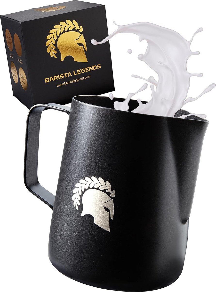 Melkkannetje roestvrij staal mat zwart 350 ml met speciale latte art schenktuit voor perfect melkschuim melkschuimkannetje met teflon coating (zwart 350 ml)