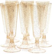 50 Plastic Champagneglazen met Gouden Glitter, 150ml - Herbruikbare Champagne Glazen voor Bruiloften, Verjaardagen, Kerstmis & Feesten - Elegante Plastic Glazen voor Cocktails, Dessert