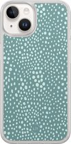 Hoesje geschikt voor iPhone 14 - Blue dots - 2in1 backcover - Gestipt - Blauw - Leuke Telefoonhoesjes