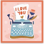 "I love you" vierkante kaart, bloemenhanger - Valentijn, Liefde, Huwelijk - Leuke Post - V18
