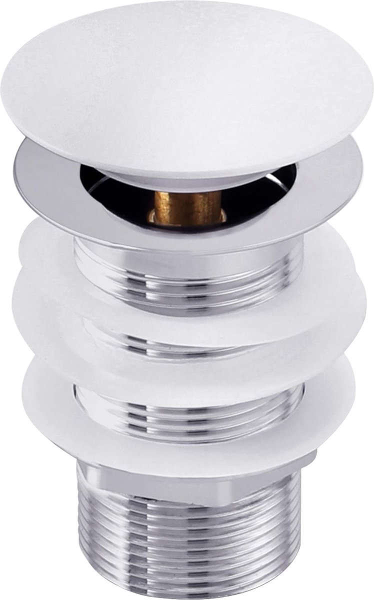 Witte afvoergarnituur, pop-up ventiel voor de wastafel, wastafel zonder overloop (wit-chroom)