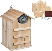 Kit de construction boîte à chouettes Relaxdays - bois - avec abattant - ouverture d'entrée : 9,5 cm - nichoir à chouettes