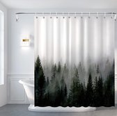 Badkamer douchegordijn 180 x 180 cm, waterdichte bossen douchegordijnen met 12 haken, baddecoratie badgordijn duurzaam polyester badgordijn (zwart)