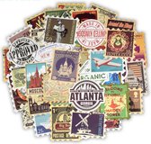 50 Retro Stempel / Postzegel Stickers – Celvar – Waterdicht & UV Bestendig – 50 Verschillende Stickers – Hoge Kwaliteit PVC Stickers – 50 Coole Retro / Vintage Stickers Stempel Mix