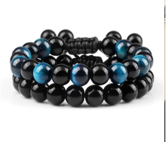 EmmyRovi | Trendy Afstand Armband | Verbinding armbanden | Natuursteen Koppels | Blauw - Zwart | Cadeau voor Hem en Haar