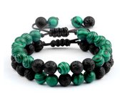 EmmyRovi | Trendy Afstand Armband | Verbinding armbanden | Natuursteen Koppels | Groen - Zwart | Cadeau voor Hem en Haar