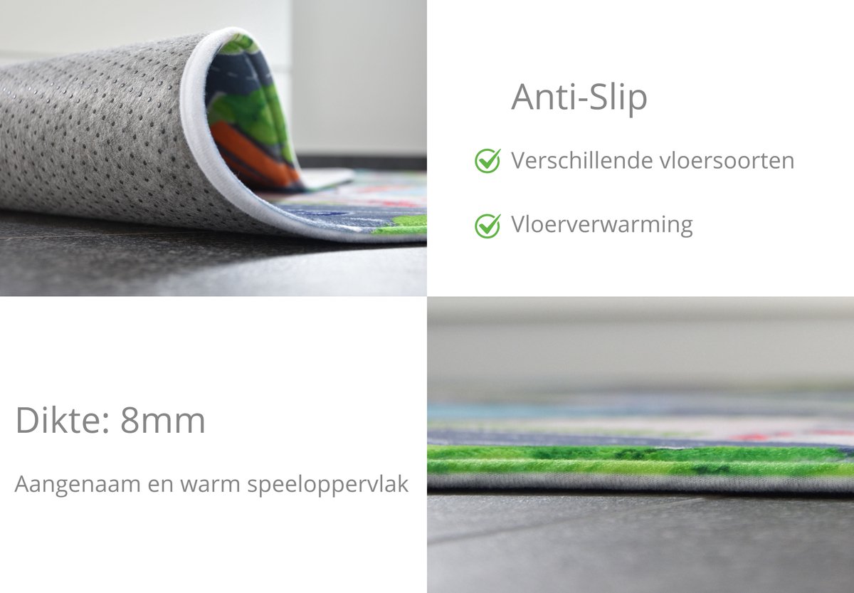 Mats & Joy® City Auto Speelmat 130x130cm - Fluweelzacht Speeltapijt - Anti-slip Speelkleed - Wasbaar Autokleed - Auto Tapijt — afbeelding 4