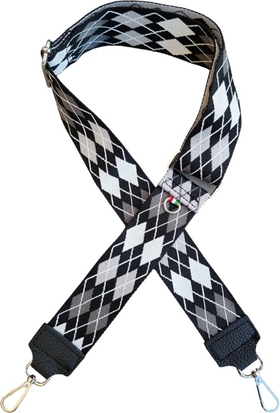 VIQRI - Tashengsels - Tassen riem - Bagstrap - Zwart - Wit - Grijs - Verstelbaar - Zilver - 130 cm