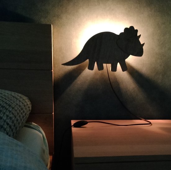 Houten dino nachtlamp met schakelaar - Dinosaurus - Triceratops van Little Dreamzzz. — afbeelding 4