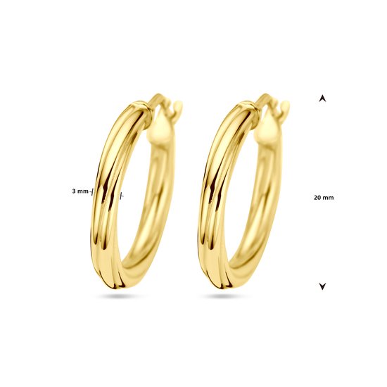 Gouden oorringen met gedraaide buis, 3mm breed en 20mm lang.