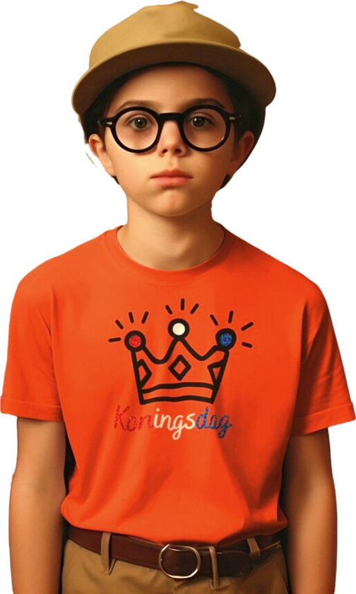 T-shirt kinderen glitter kroontje | Koningsdag kleding kinderen | Oranje |