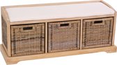 Bienne bank, opbergdoos, 3 manden, Kubu rotan vlechtwerk, 112x46x37cm ~ lichtkleurig