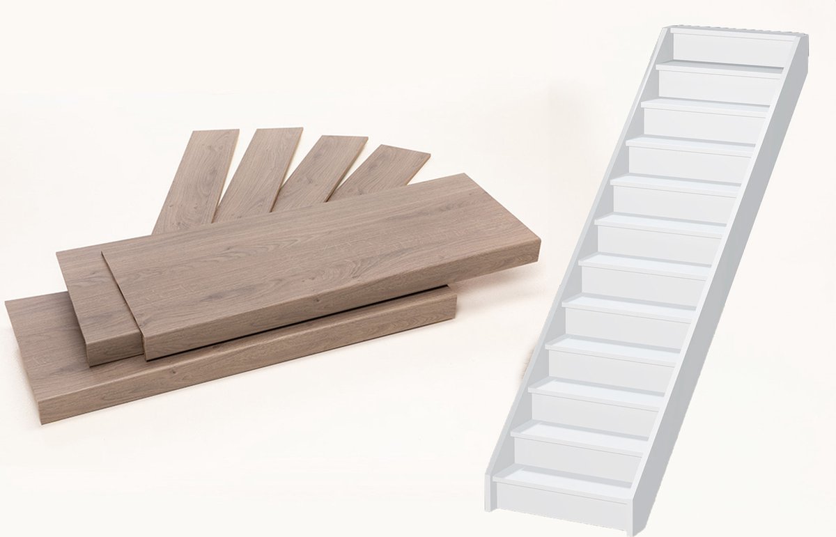Stairscompany - Grizzly Oak doe-het-zelf traprenovatieset - 12 treden 100 x 30 cm - 15 stootborden
