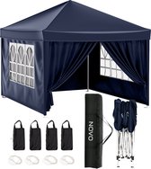 Tente de fête NOVO® - Facile à monter - 3 x 3 m - Pavillon avec panneaux latéraux - Pliable - Tente étanche - Hauteur réglable - Blauw