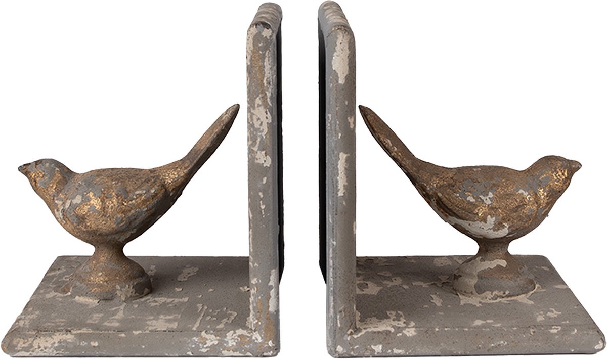 Boekensteunen Set van 2 26x15x16 cm Grijs Metaal Vogels