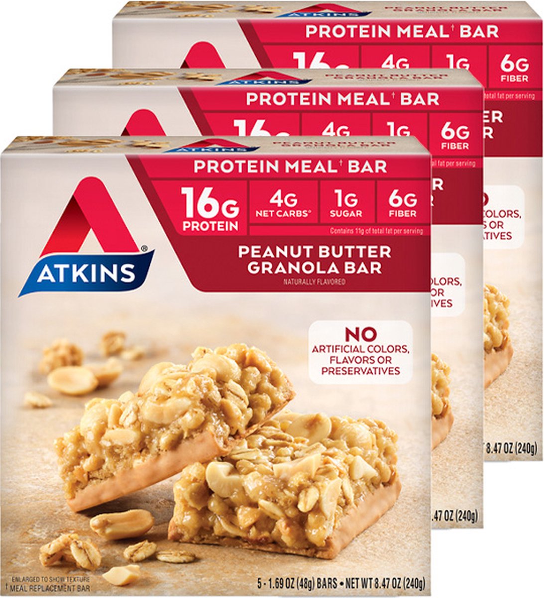 Bol.com Atkins | High Protein Bar | Peanut Butter Granola Bar | 3 stuks | 3 x 192g aanbieding