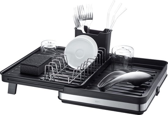 PARENCE. - Afdruiprek van kunststof met XL vakken – opslag voor borden, glazen en bestek – compact afdruiprek 29,5 x 40 x 8 cm – sneldrogend keuken