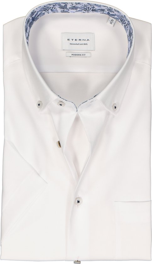 ETERNA modern fit overhemd korte mouw - Oxford - wit (contrast) - Strijkvrij - Boordmaat: 40