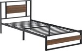 In And OutdoorMatch Metalen bed Enrique - Bedframe - 90x200 cm - Zwart en Walnoot - Modern design