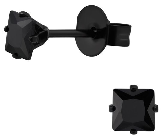 CS Joy - vierkant oorbellen - Chirurgisch staal - 4 mm - zwart - zwarte zirkonia - ip/pvd black plated