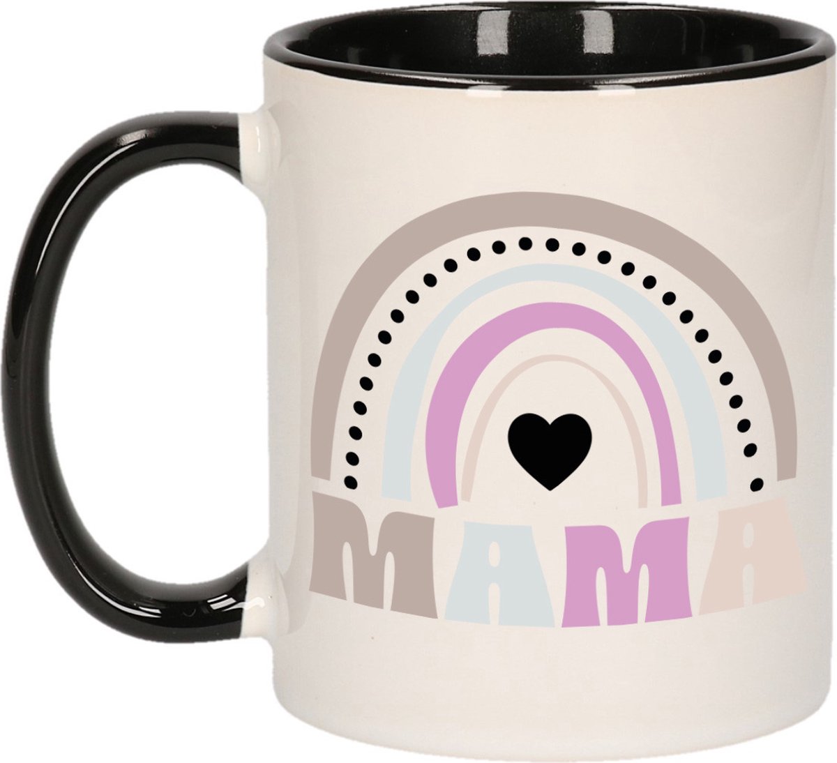 Bellatio Decorations Cadeau koffie/thee mok voor mama - zwart - lila regenboog - Moederdag