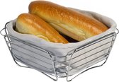 Kesper Broodmandje met stof - metaal/peva - grijs - vierkant - D26 x H11 cm - tafel serveermandje