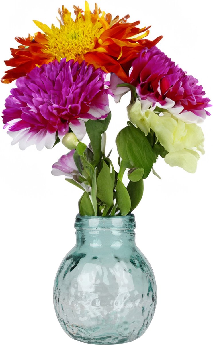 Natural Living Bloemenvaas Lourdes - transparant - gerecycled glas - 20 x 24 cm - Ronde bol vorm vazen