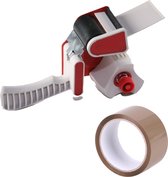 Tape dispenser/houder - kunststof - incl. 2 rollen verpakkingstape